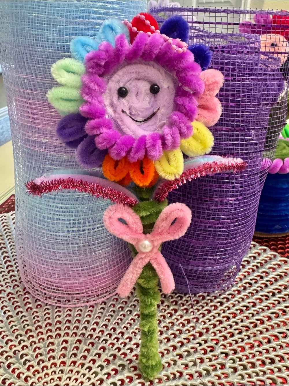 Hand craft Colorful Plush Flower Stem Charm 🌷